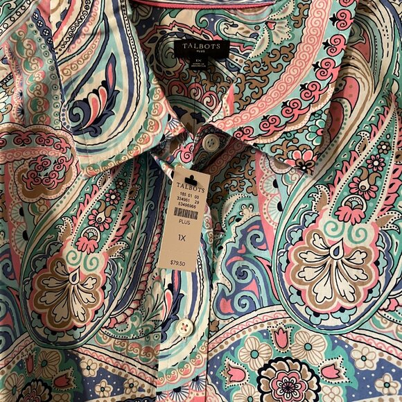 Talbots NWT Blooming Paisley Long Sleeved 100% Cotton Shirt Size 1X - Picture 4 of 7